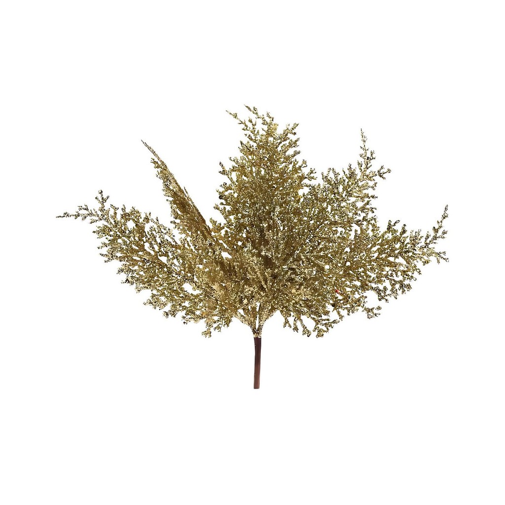 Pick Decorativo de Natal Com Folhas - Ouro Com Glitter - 24cm - 1 unidade - Cromus - Rizzo - Home & Living