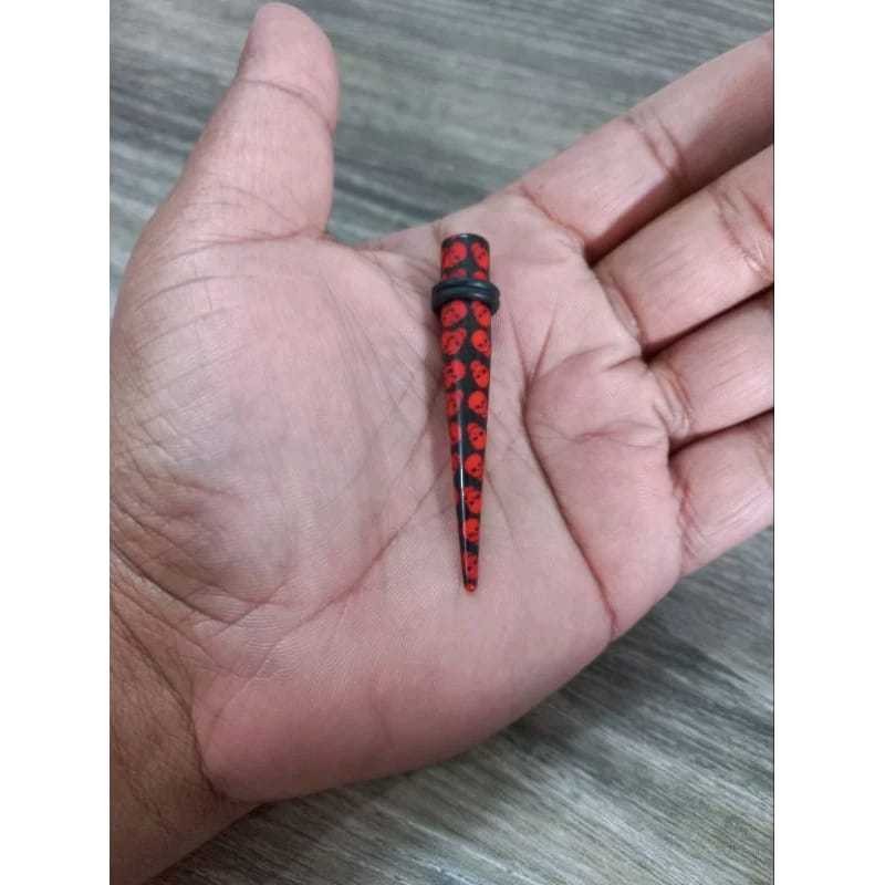 Alargador Pino Caveira Vermelha 8mm Acrílico Preto Expansor Estaca Cone Orelha Brinco Masculino Feminino