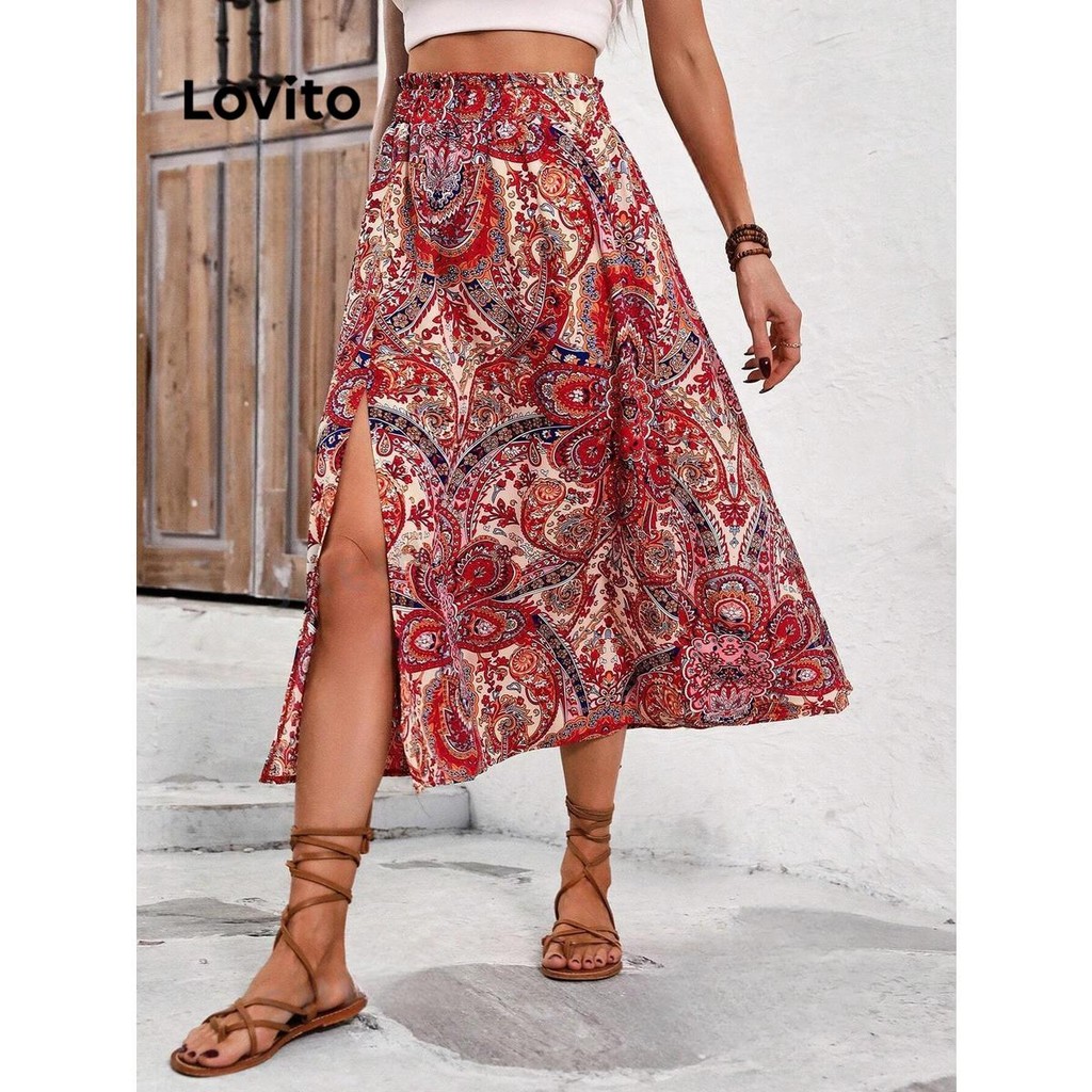 Lovito Saias casuais de flores paisley para mulheres LNE59382 - Women Clothes
