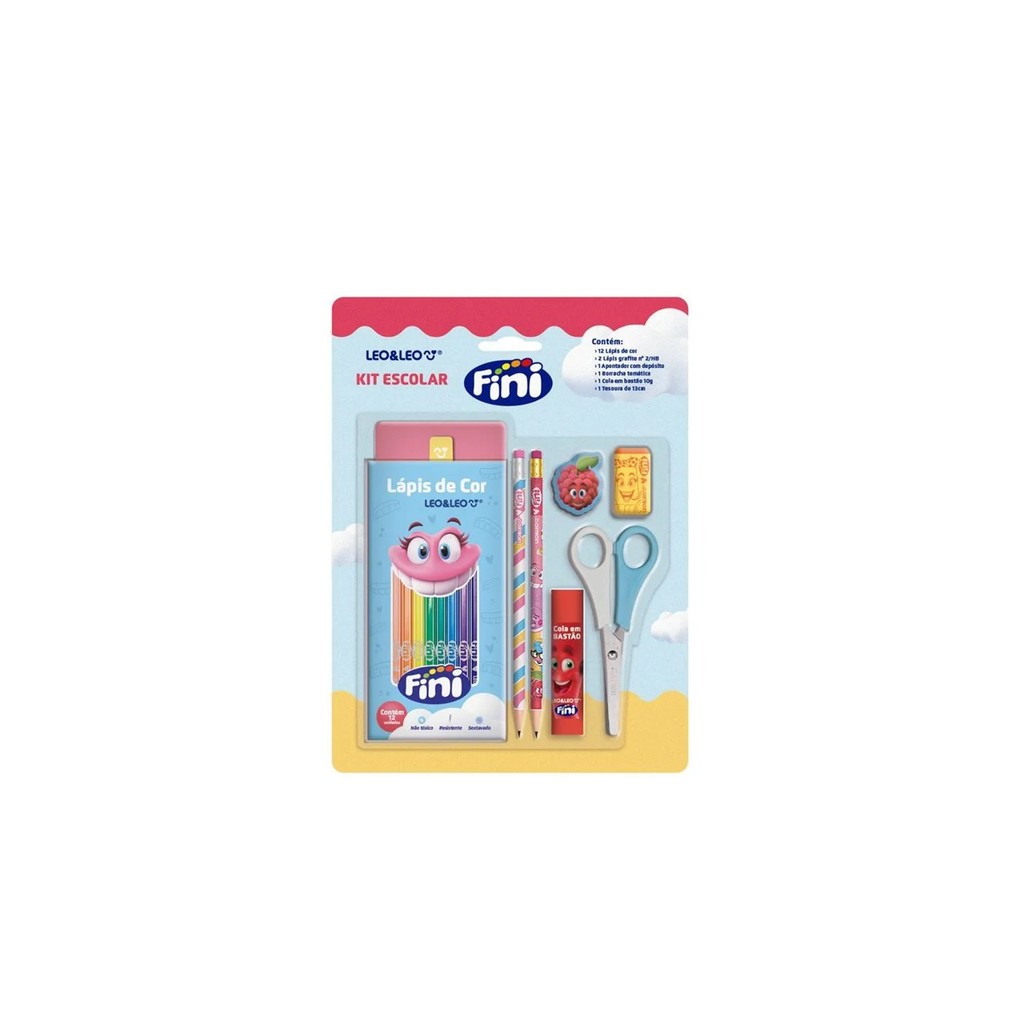 Kit Escolar Fini - Lápis De Cor 12 Cores + 5 Itens - Leo&Leo em Oferta na Shopee