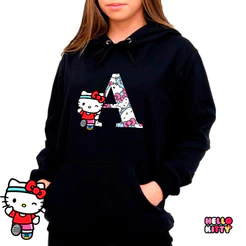 Blusa Moletom Canguru Com Capuz Hello kitty Letter Letras Do Alfabeto ABCD Casaco Aloha Unissex