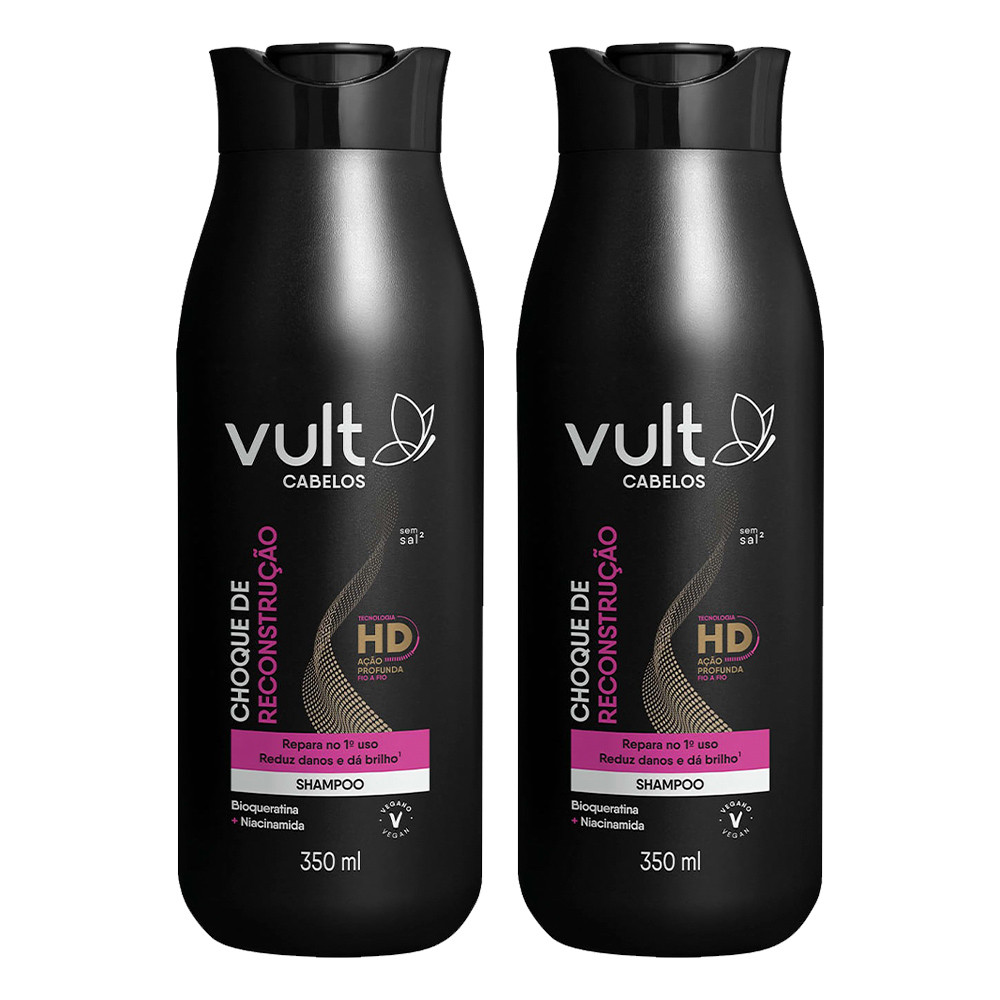 Kit 2 Shampoo Restauração Choque de Reconstrução Reparação 350ml Vult