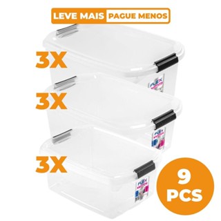 Kit 9 Caixas Organizadoras 11L, 20L e 29L Transparente Flex Sanremo em Oferta na Shopee