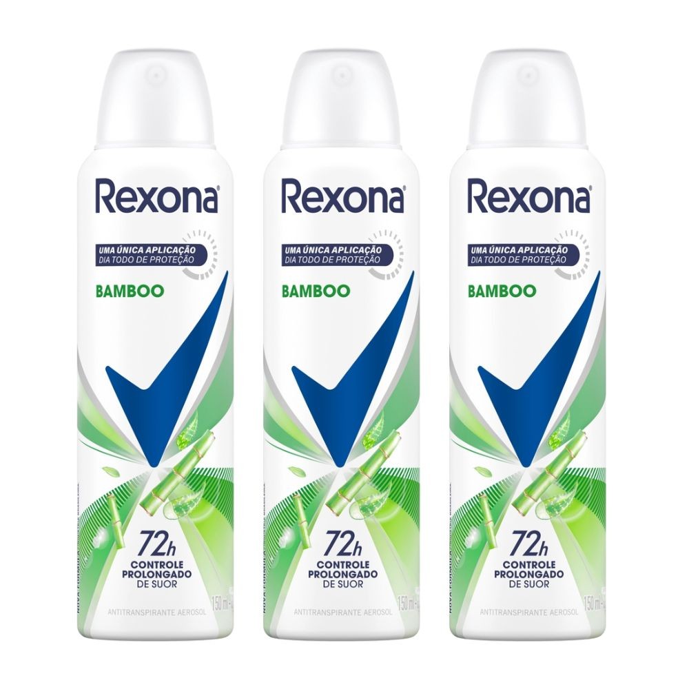 Kit 3 Desodorante Antitranspirante Aerosol Feminino Rexona Bamboo 72 horas 150ml - Beauty