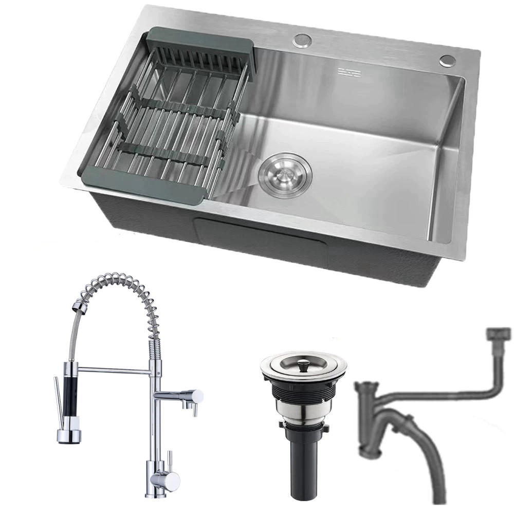 60x45cm Cuba Inox Escovado Quadrada Gourmet Com Acessórios - Torneira Gourmet Monocomando Pias e Torneiras de Água