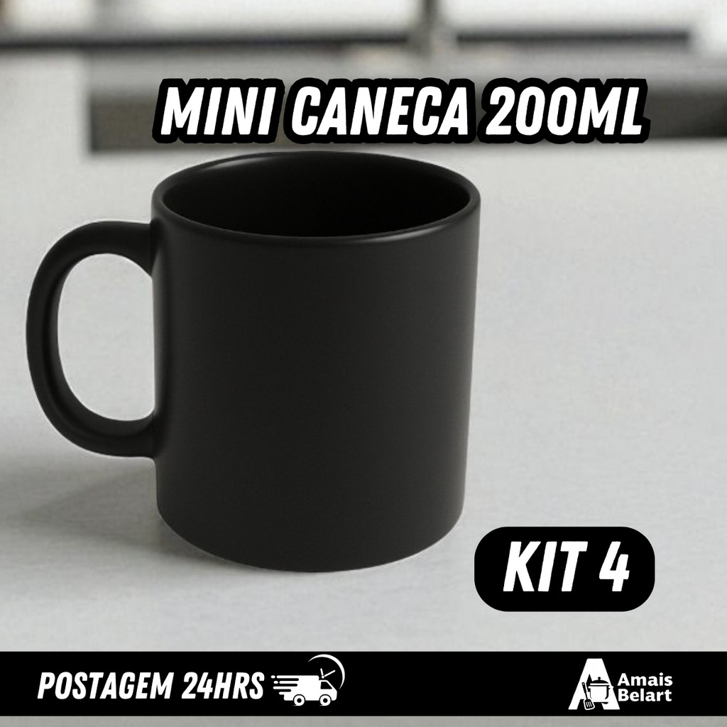 Caneca Reta de Porcelana 200 ml Preta – Acabamento Liso, Micro‑ondas & Lava‑louças Compatível