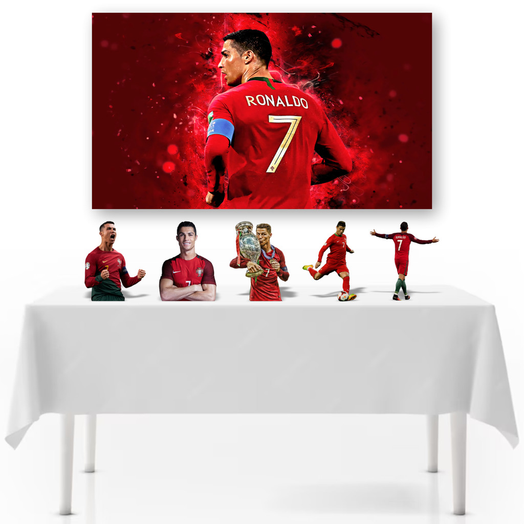 Kit Festa Cr7 Painel + 5 Displays Mdf 3mm Decoração Barato Aniversário Cristiano Ronaldo em Oferta na Shopee