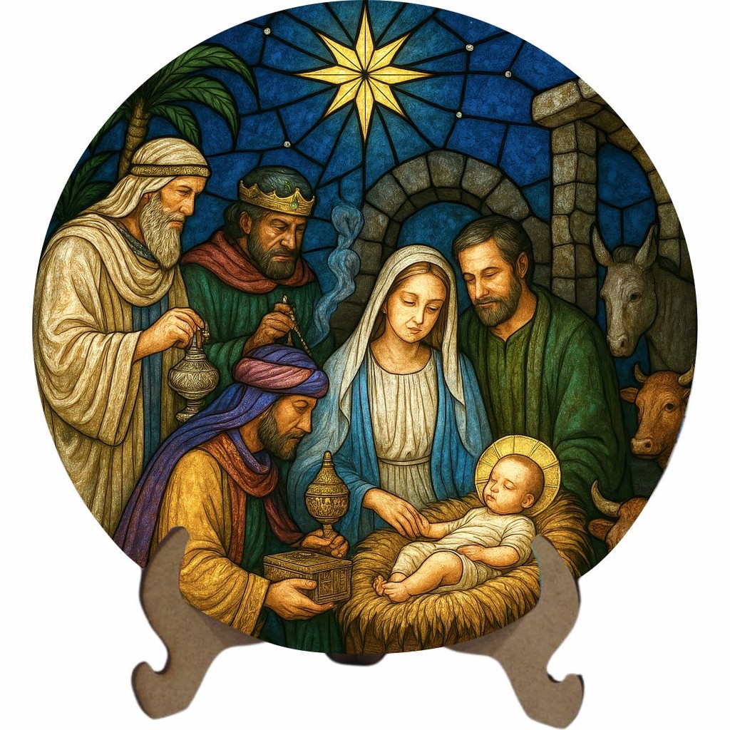Mandala Presépio com Três Reis Magos - Arte Estilo Vitral