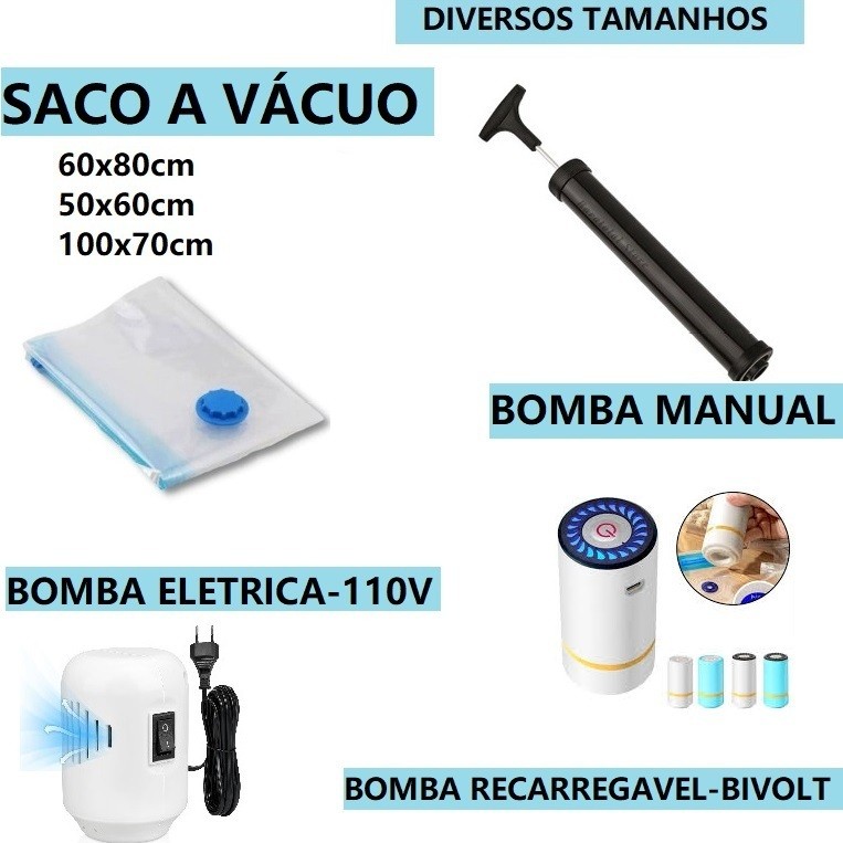 OFERTA Saco Organizador A Vácuo Para Viagem Prático 100X70,60X80 E50X60 Com Bomba De Ar Bivolt