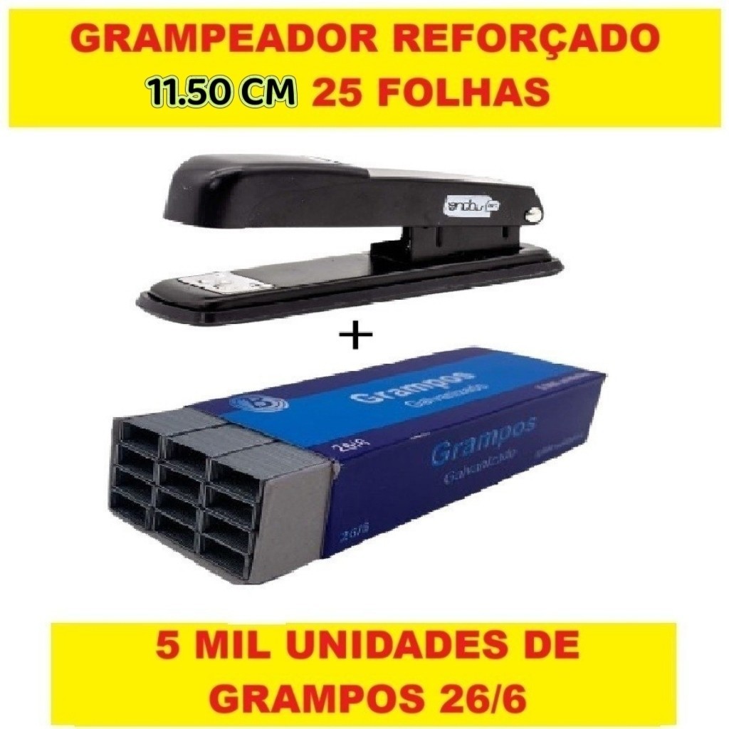 OFERTA Conjunto Grampeador De Metal 11.50CM 25F e 5MIL Unidades De Grampos Galvanizados 26/6 Escritório