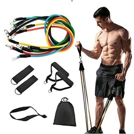 Kit 11 Peças Elásticos de Resistência para Treino Fitness – Corda para Casa e Academia