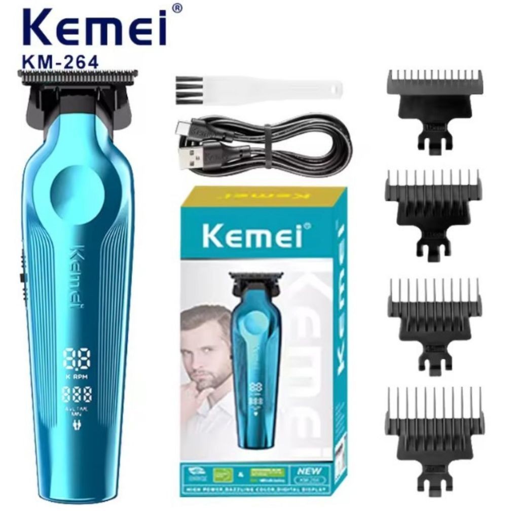 Máquina de Cortar Cabelo e Acabamento Portátil Recarregável Bivolt Profissional Sem fio USB Kemei KM-264 em Oferta na Shopee