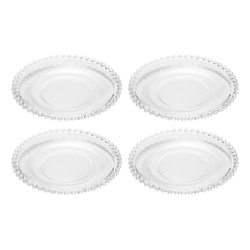 Conjunto 4 Pratos de Vidro Sobremesa Rasos Petisco Refeição Lanche Transparente 20cm Wolff