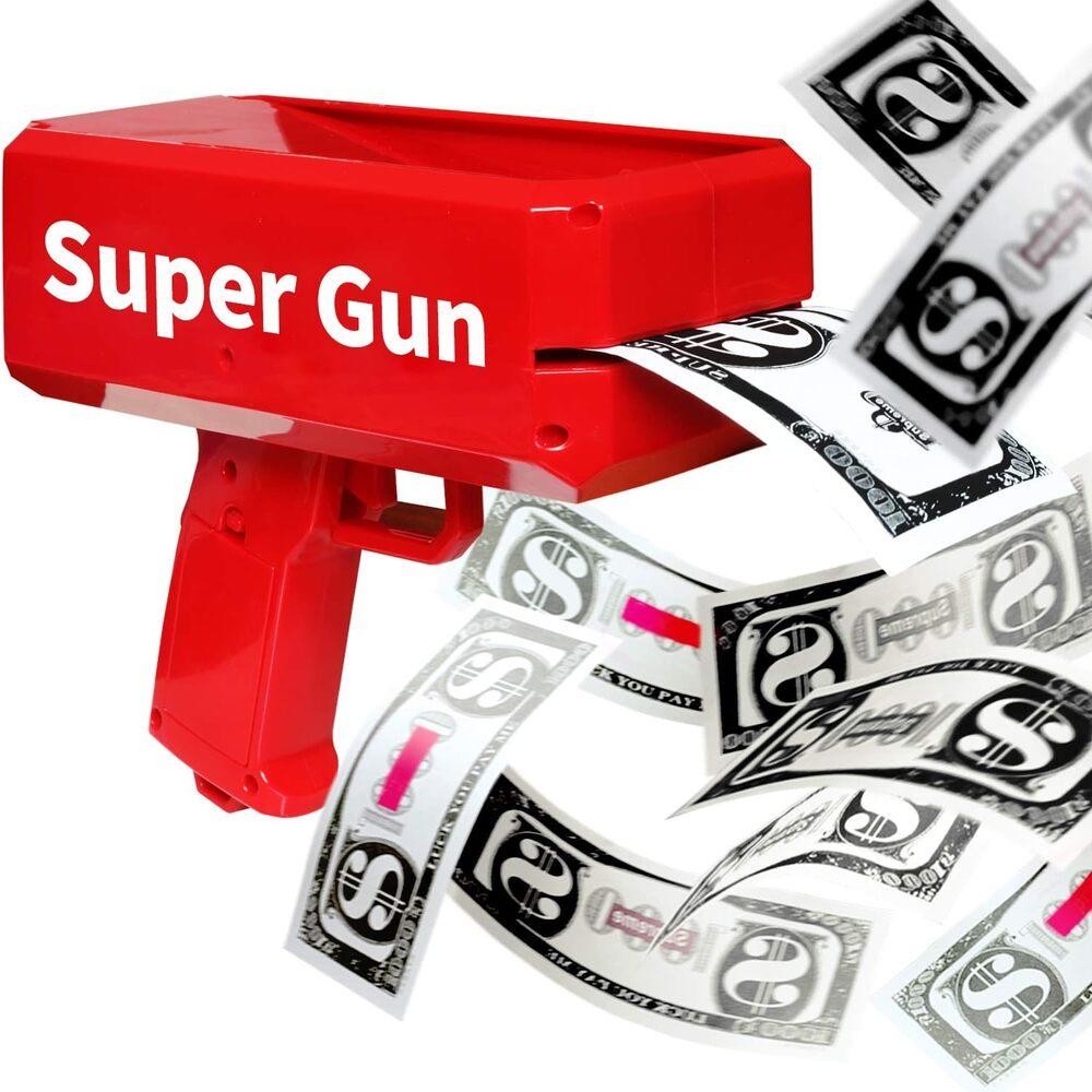 PISTOLA DE DINHEIRO LANCA NOTAS FESTA BALADA YOUTUBE INFLUENCER MONEY GUN CASAMENTO COM 100 NOTAS