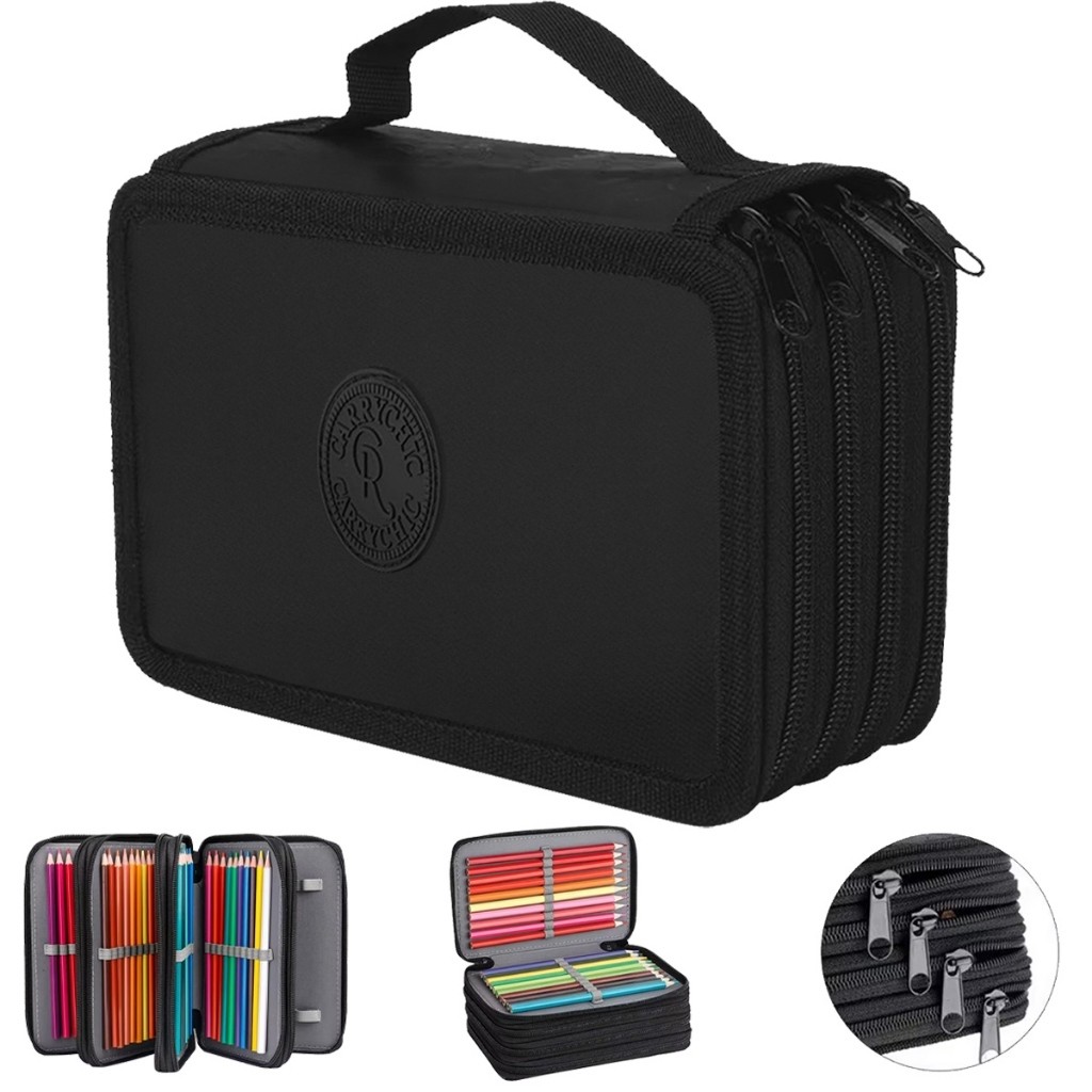 Estojo Escolar Box Com Alça Unissex Organizador Com Divisórias Zíper Infantil 72 Lapis em Oferta na Shopee