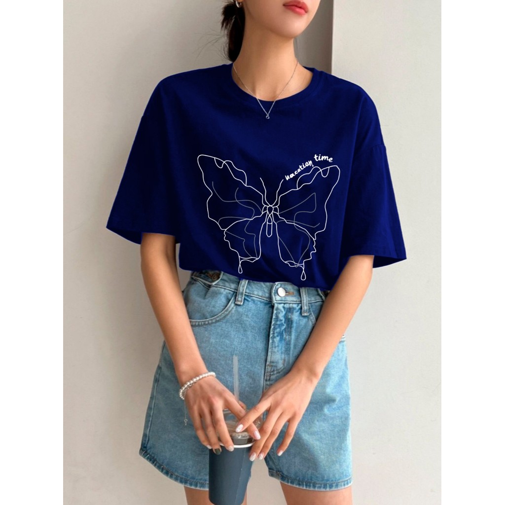 Camiseta Oversized Streetwear Estampada Desenho Borboleta Vocatin Time T-Shirt Estilosa Blusa
