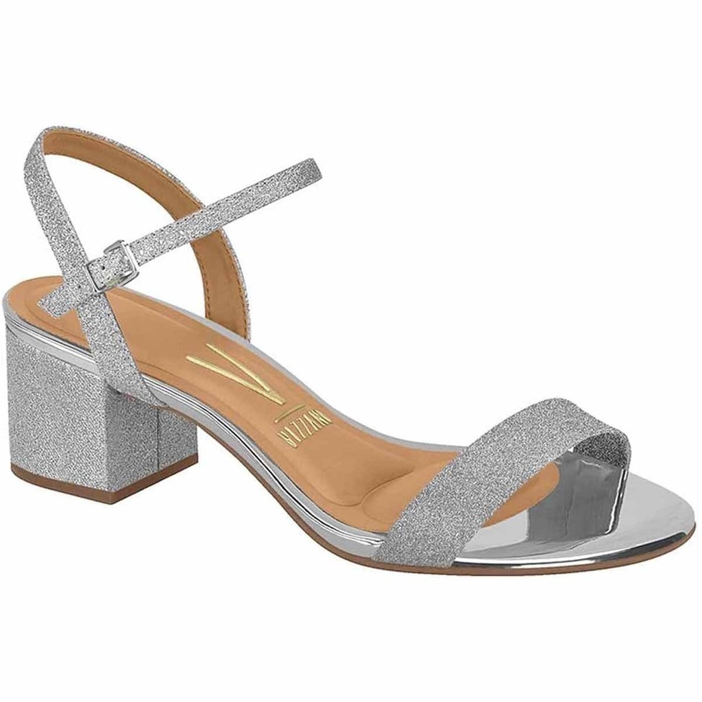 Sandália Feminina Salto Quadrado Brilho Glitter Vizzano