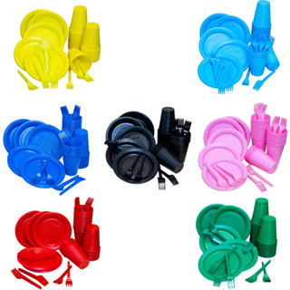 Kit 150 Peças Copo, Prato e Garfo Colorido Para Sobremesa Festa Aniversário em Oferta na Shopee