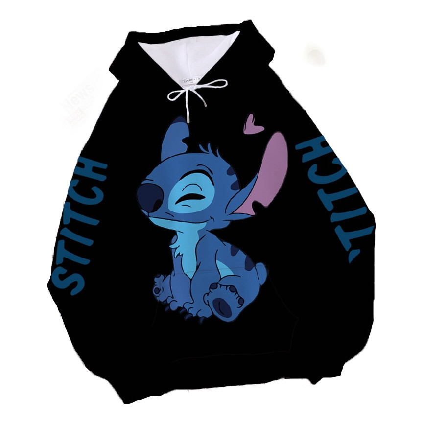 Blusa Frio Moletom Canguru Casaco Lilo E Stitch Desenho Blusa de Frio Casual Unissex Casaco Feminino Masculino Algodão
