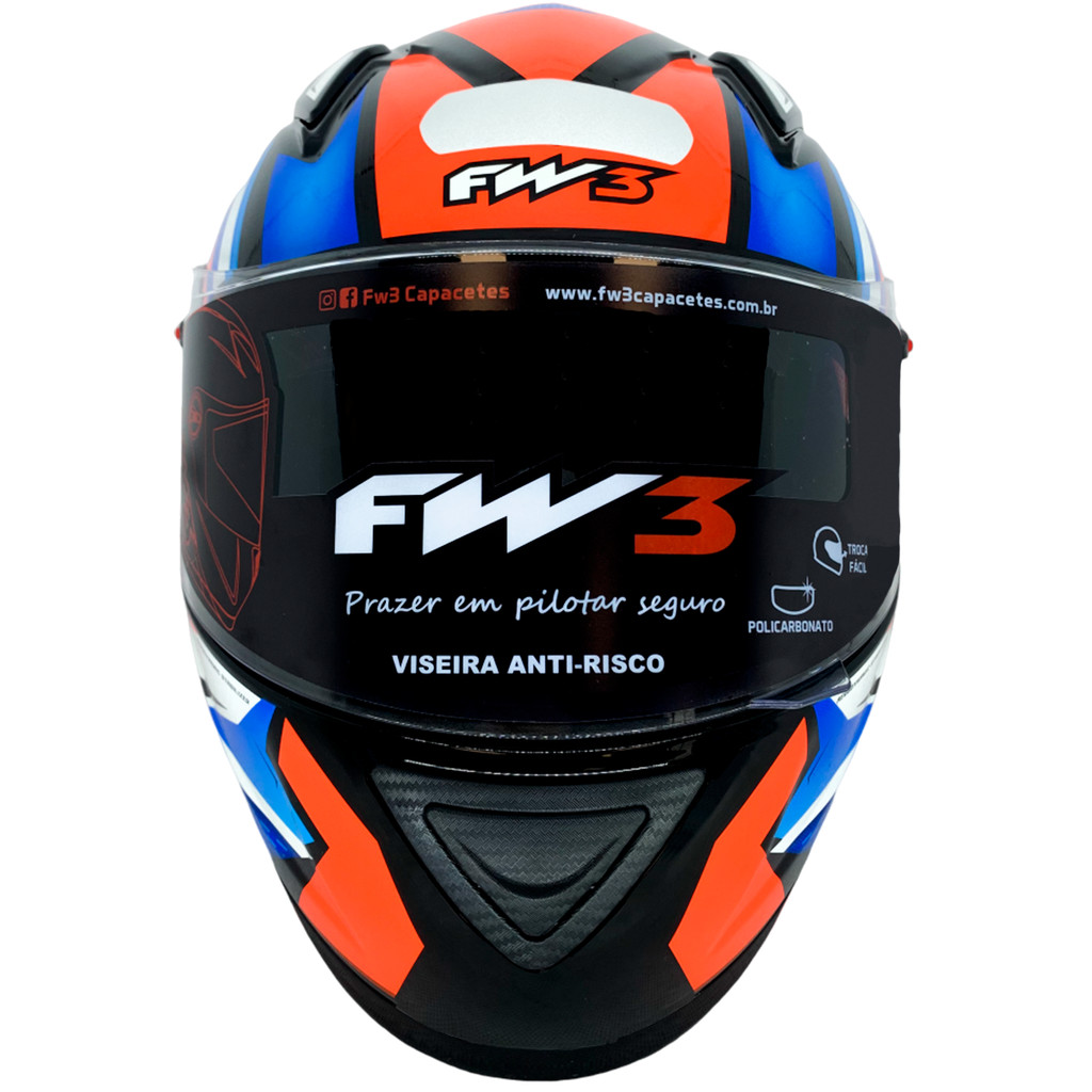 Detalhes do Capacete Gt Racing Bolt FW3 Bolt Vermelho com Azul e Branco Tamanho 58