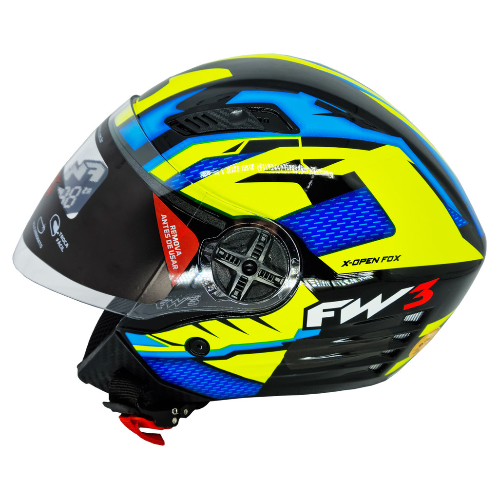 Capacete Aberto Fw3 X Open UP Amarelo Azul Oculos Interno 56 em Oferta na Shopee