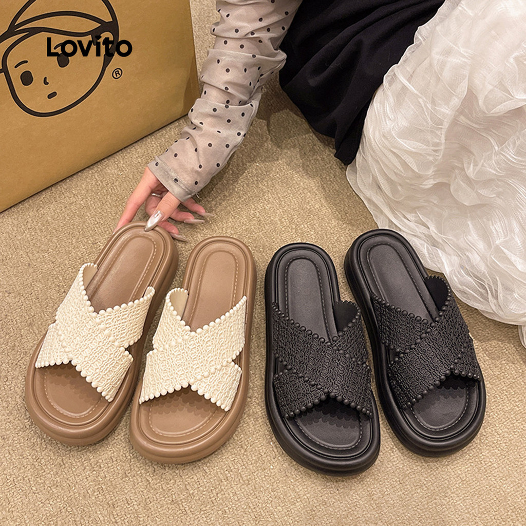 Lovito Sandálias Planas Casuais Cruzadas Sandálias Planas De Verão Para Mulheres LFA82119 - Women Shoes