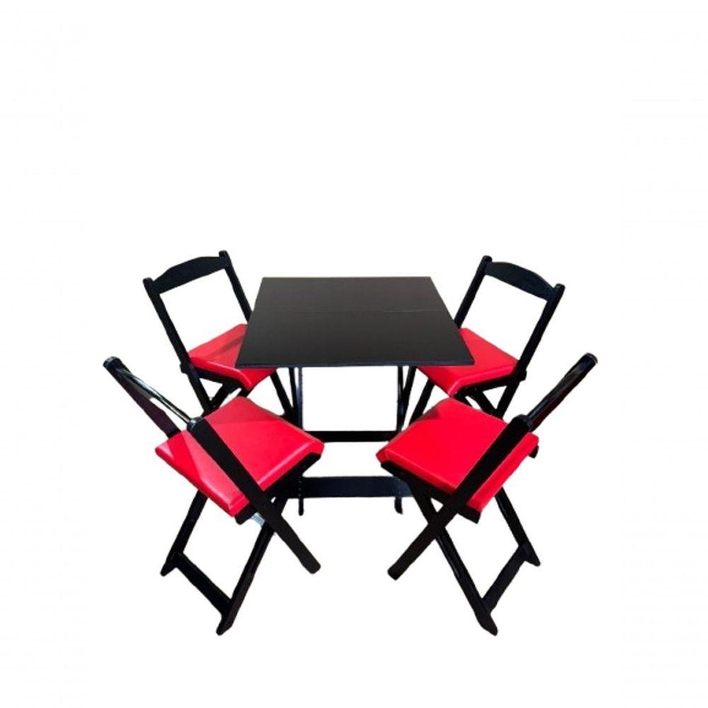 Conjunto Mesa Dobrável Com 4 Cadeiras Preto Estofado Vermelho em Oferta na Shopee
