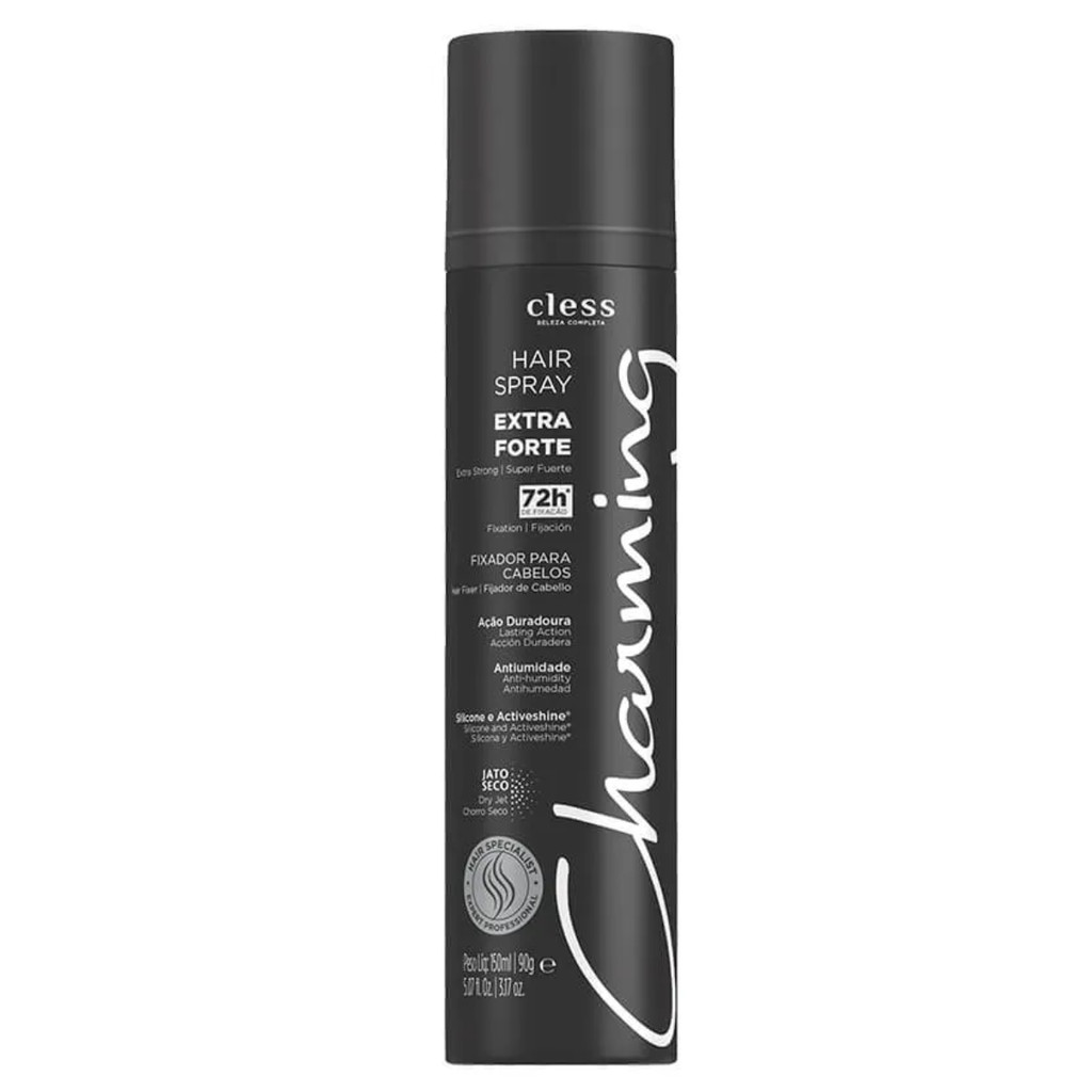 Fixador de Cabelo Extra Forte Charming Cless Jato Seco Antiumidade Ação Duradoura 150ml em Oferta na Shopee
