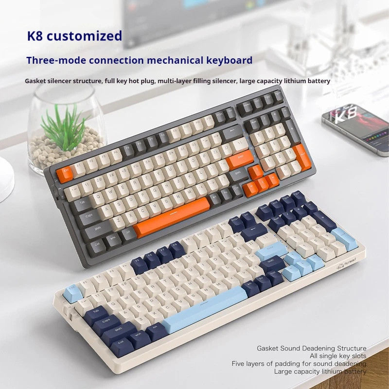 Lobo Livre K8 100 Teclas Teclado Mecânico Sem Fio Chave Completa Quente Troca Efeitos De Luz