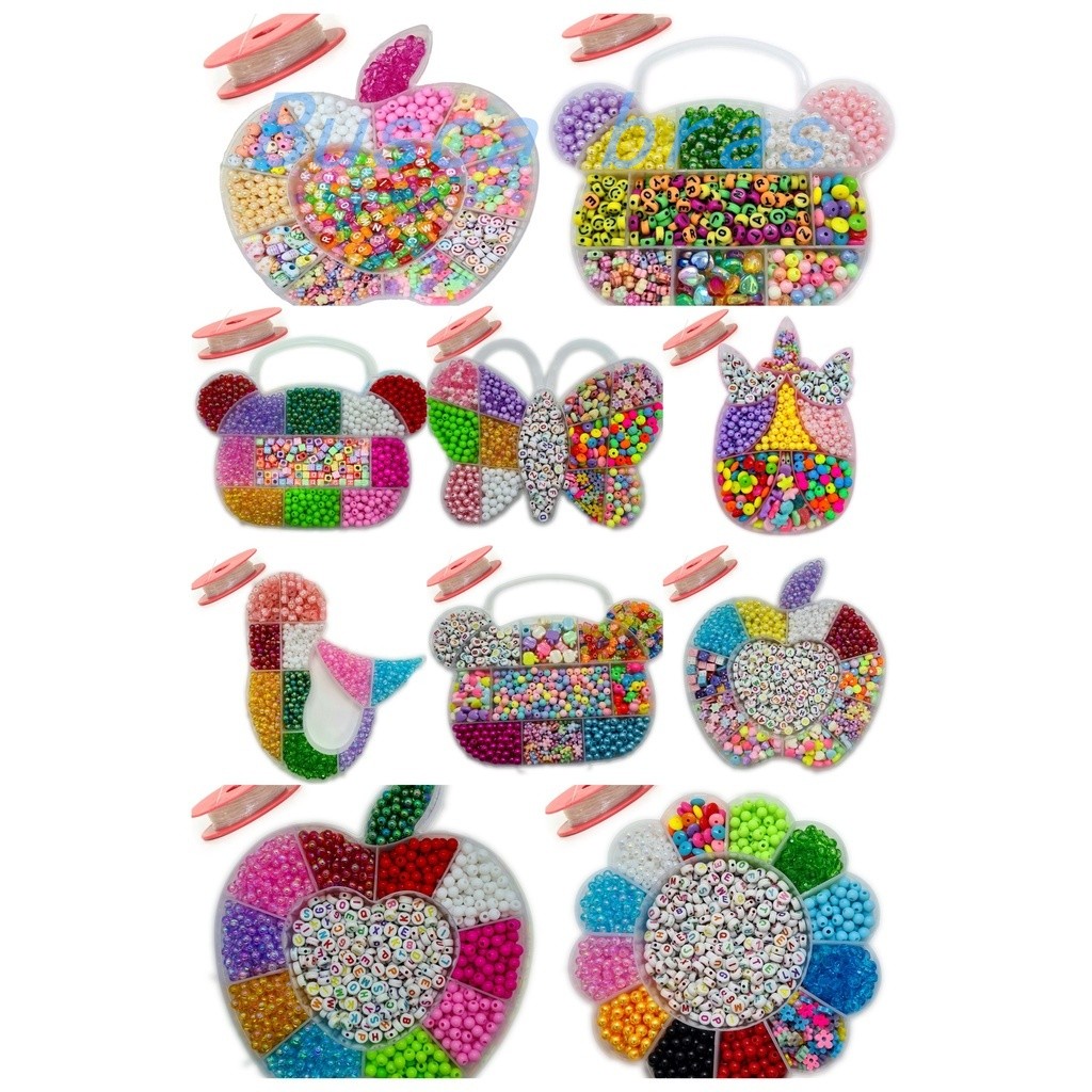 Kit Miçanga Infantil Para Pulseira Colar e Brincos Fio de Silicone E Mistura