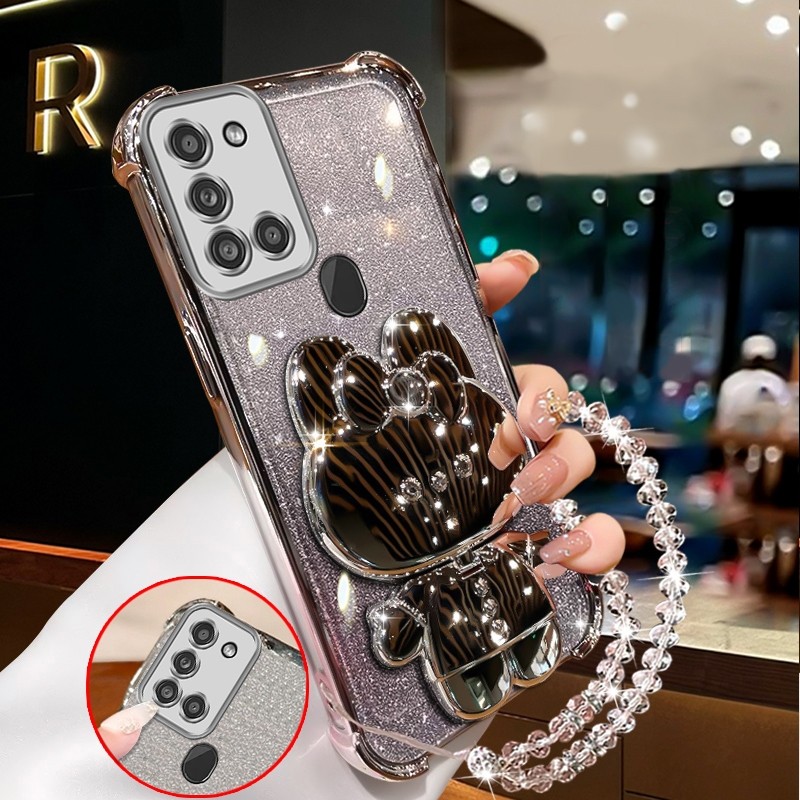 Detalhes do Capa Para SAMSUNG a21s Macio Claro Quatro Cantos Espessamento Banhado Silicone Caso De Telefone Coelho Espelho De Maquia