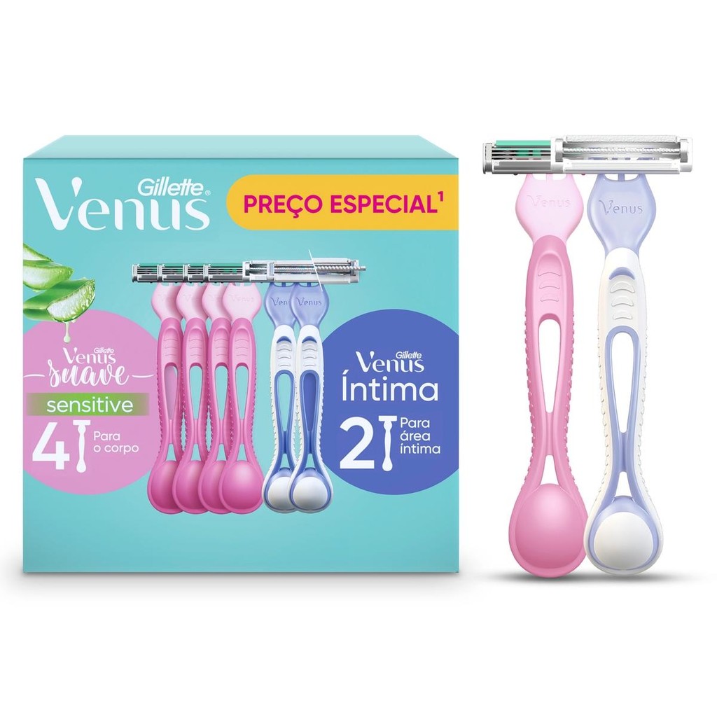 Aparelho Descartável para Depilar Venus com 4 unidades Sensitive + 2 Intima em Oferta na Shopee