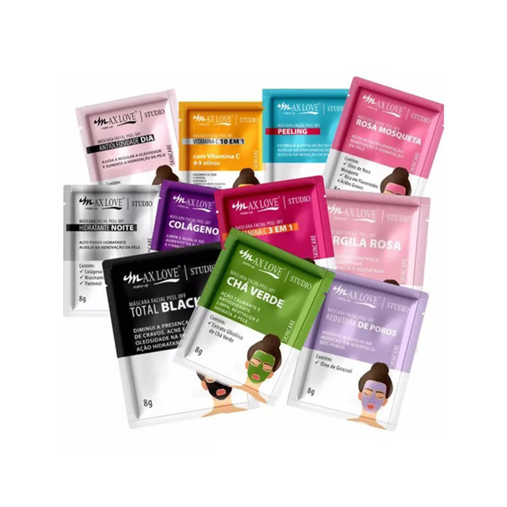 Kit áscara faciai para pele Max Love PEEL OFF MÁSCARA FACIAL PEEL OFF Mix de Modelos 8g em Oferta na Shopee