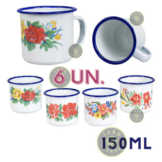 Caneca Esmaltada Branca Decorada kit 6 unidades xicara retro 150ml Caneca decorativas de Café ou chá em Oferta na Shopee