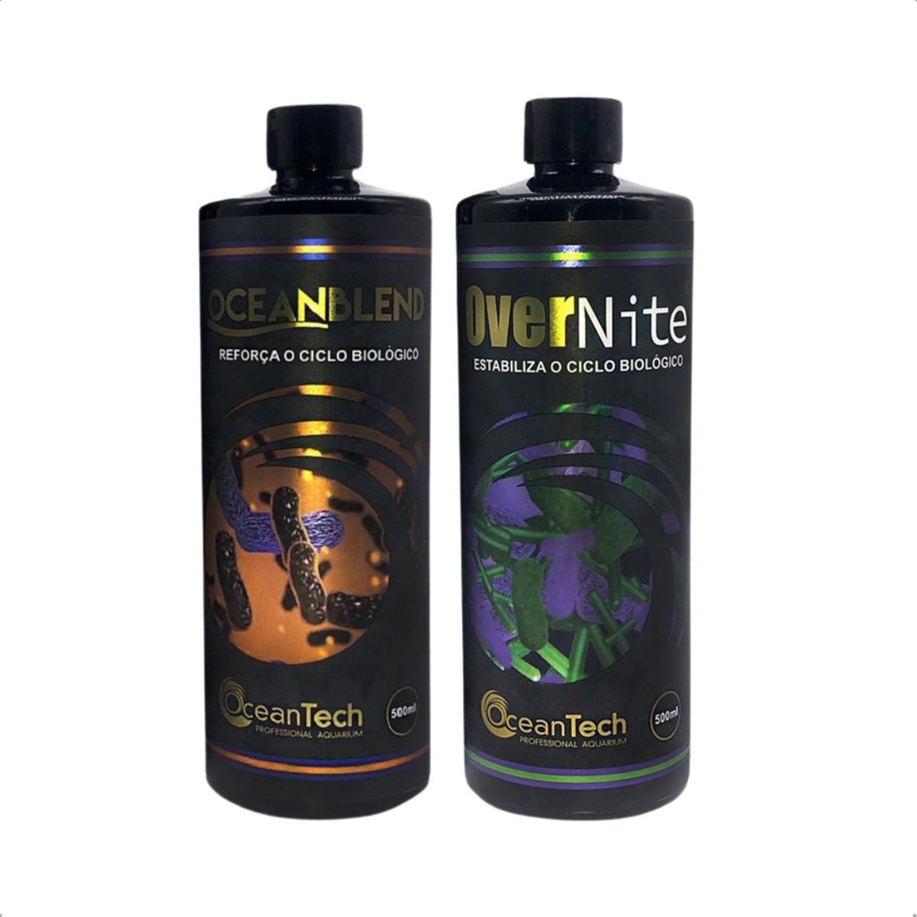Ocean Tech Kit Ocean Blend + Over Nite – Inicia filtro biológico; água clara; para aquários doce e marinho