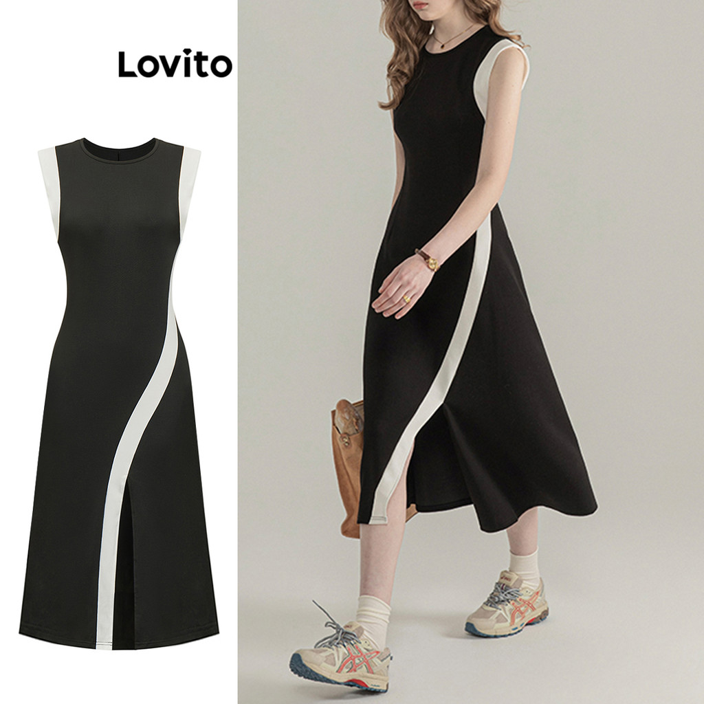 Lovito Vestido Elegante Vestido Colorblock Liso Para Mulheres L95EDDR339 - Women Clothes