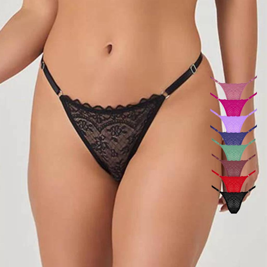 Kit 10 Calcinha Fio Dental Sexy de Renda Calcinhas com Regulagem Feminina Tanga Sensual