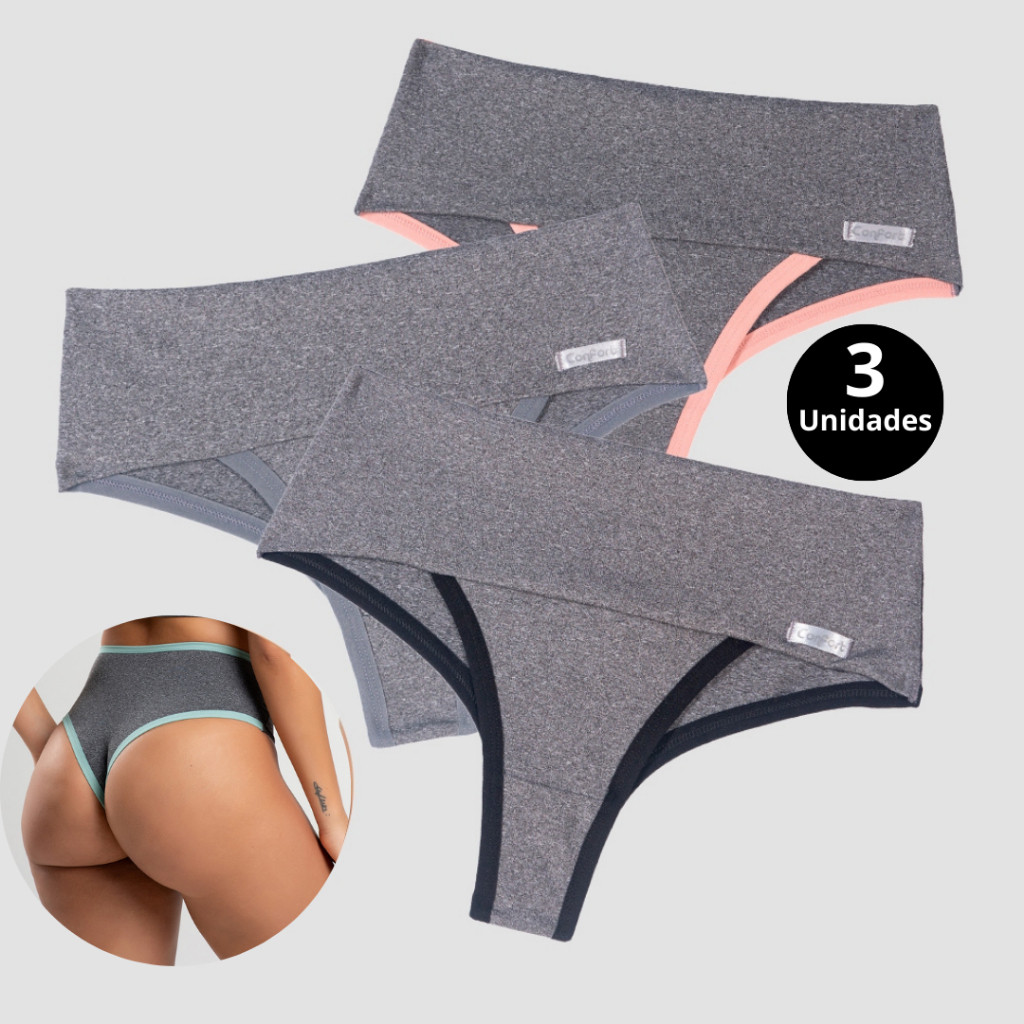 Kit 3 Calcinha cós alto segura barriga Cinta Modeladora Feminina calcinha cintura alta em Oferta na Shopee