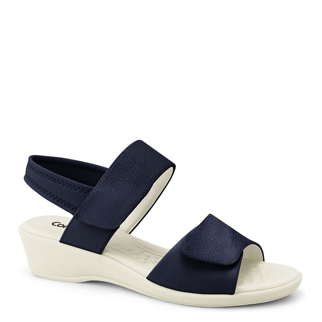 Sandália Anabela Elástico Velcro Marinho Comfortflex 2572303-5