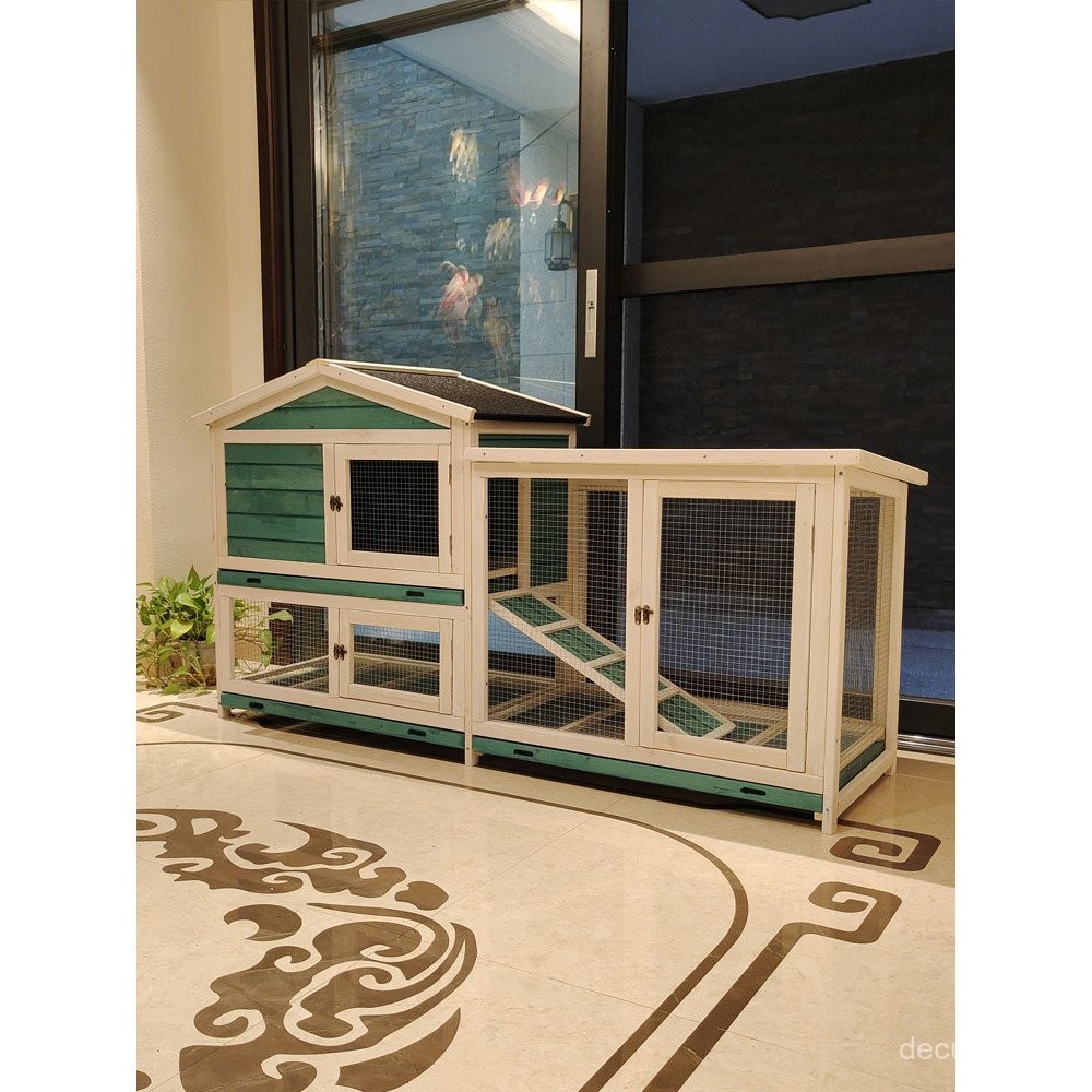 Gaiola de Coelho Anti-Spray Luxuosa Tipo Gaveta de Dupla Camada Casa de Coelho Gaiola de Madeira Sólida Villa Extra Gran