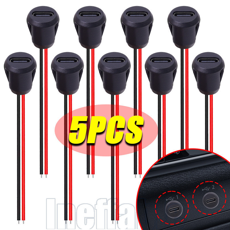 Conector De Soquete Fêmea Tipo C De 2 Pinos Para Carro 5 Unidades-Com Fios Desencapados-Porta De Carregamento Rápido Uni