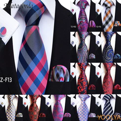 3 Pçs/Set Gravatas Masculinas 8cm Azul Xadrez Ponto Listrado Gravata Lenço Abotoaduras Conjunto Festa De Casamento