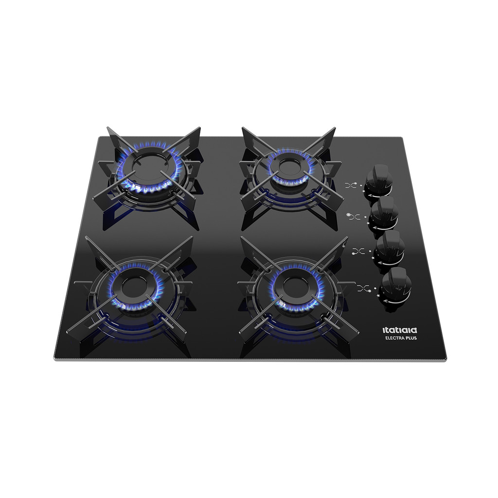 Fogão Cooktop 4 Bocas Itatiaia Electra Plus Preto Bivolt Vidro Temperado Acendimento Automático Design Moderno