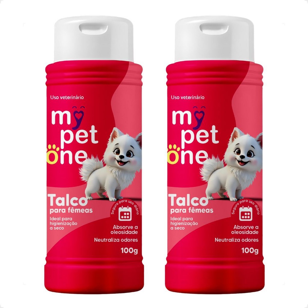 Kit 2 Talco Higiênico Perfumado Para Cães Fêmea Mypetone - 100g em Oferta na Shopee