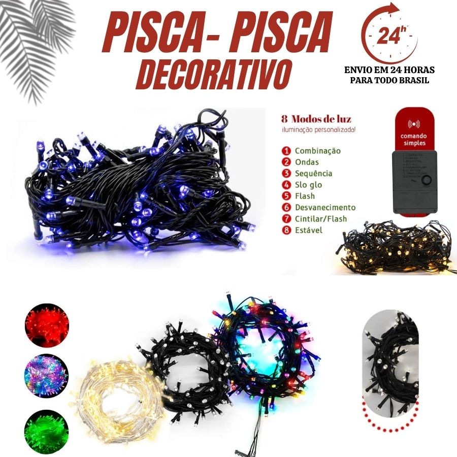 Cascata 100 Led's Decoração Natal Festas 8m Fixo 127v/220v