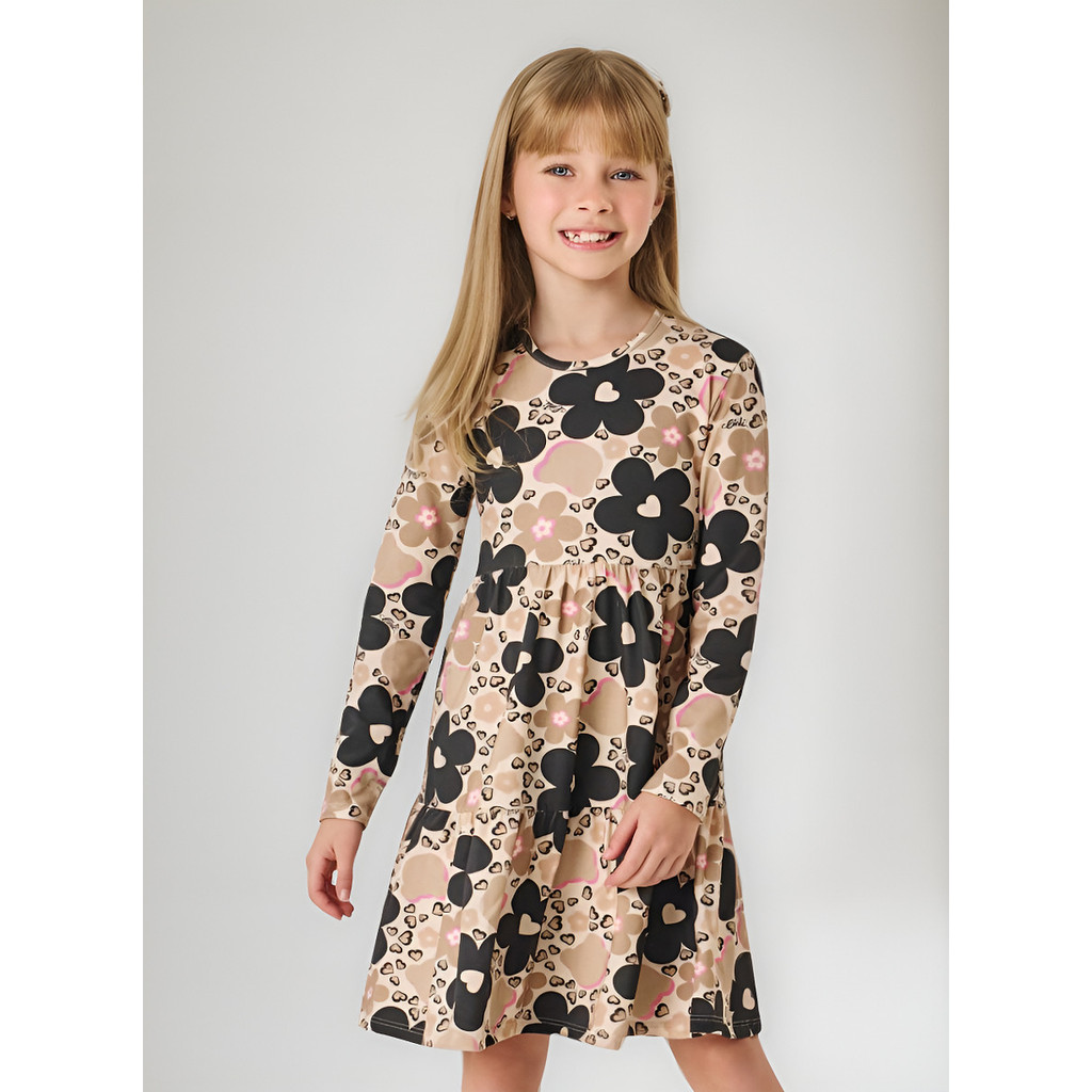 Vestido Infantil Menina Cinti Manga Longa Em Malha Linho