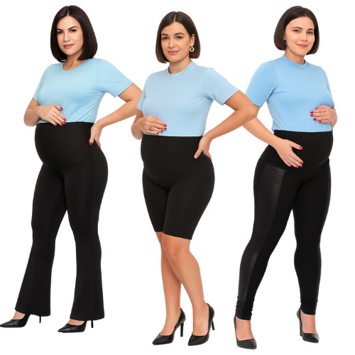 Kit Maternidade 3 Peças Gestante Flare Bermuda Calça Montaria Legging Preta