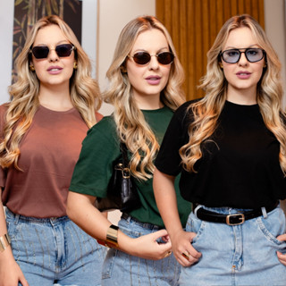 Kit 3 Camiseta Básica Feminina T-Shirt 100% Algodão Promoção Envio Imediato em Oferta na Shopee