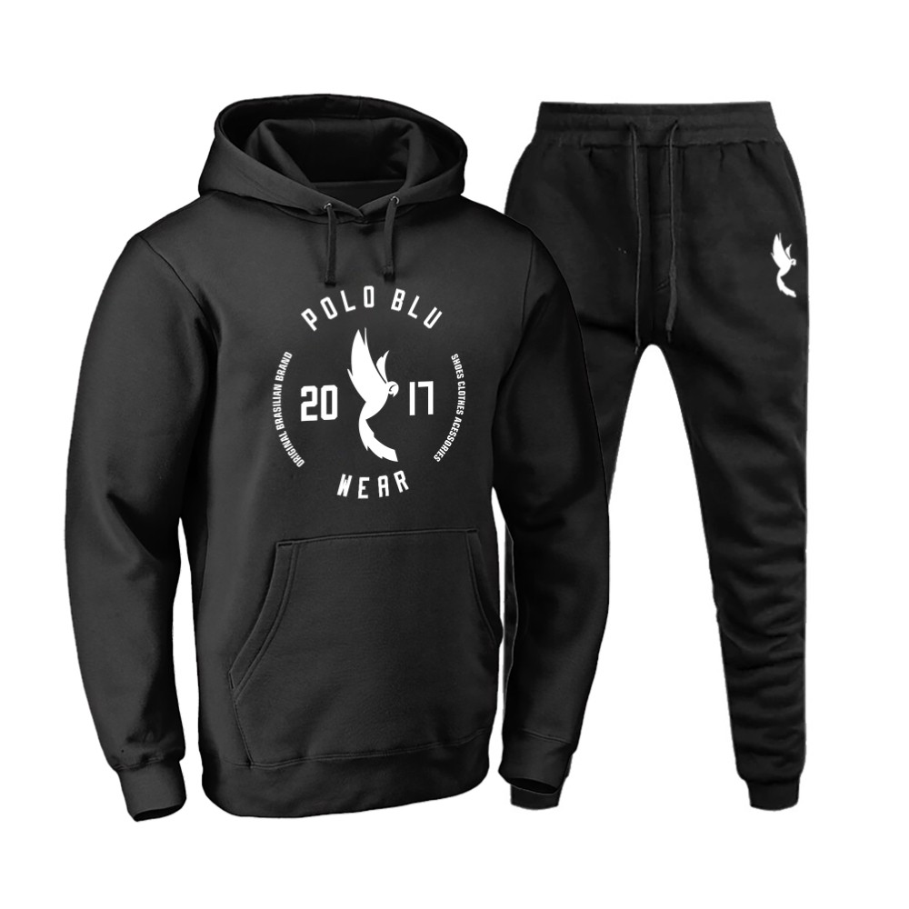 Conjunto Blusa Casaco Calça Moleton Confortável Preto