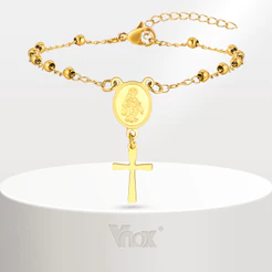 Vnox Virgem Maria Grânulo Cruz Corrente Pulseira Para Mulheres De Aço Inoxidável Oração Religiosa Ajustável Jóias Cristã